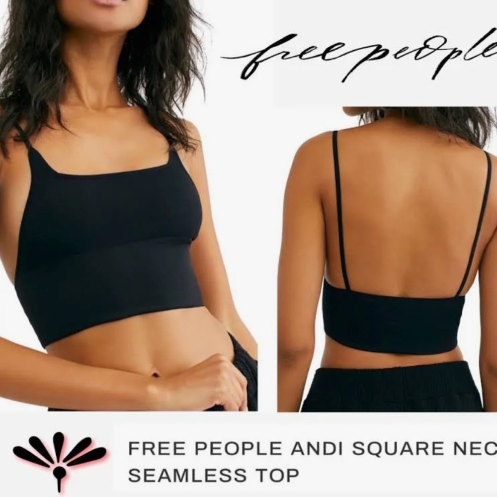 Andi Square Neck Seamless Crop Top Bra Black XS/S